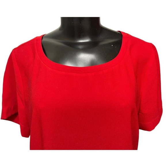 Medium Ann Taylor Short Sleeve Round Neck Blouse Red Pullover - Picture 5 of 10